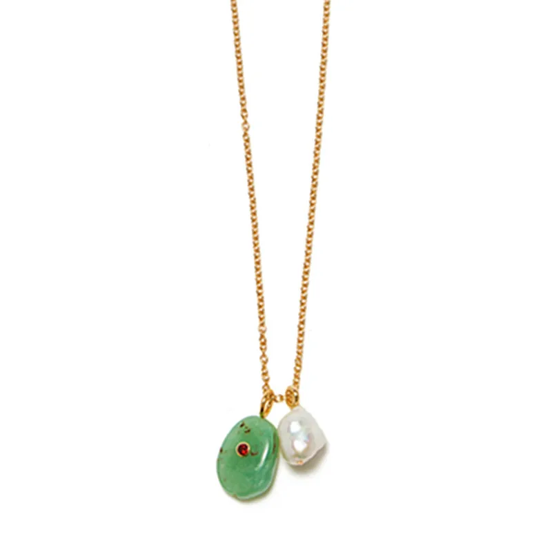 Nerūdijančio plieno grandinės karoliai natūralių perlų pakabukas ilgi karoliai moterų žalia natūralaus akmens boho stiliaus naujas didmeninės juvelyrikos