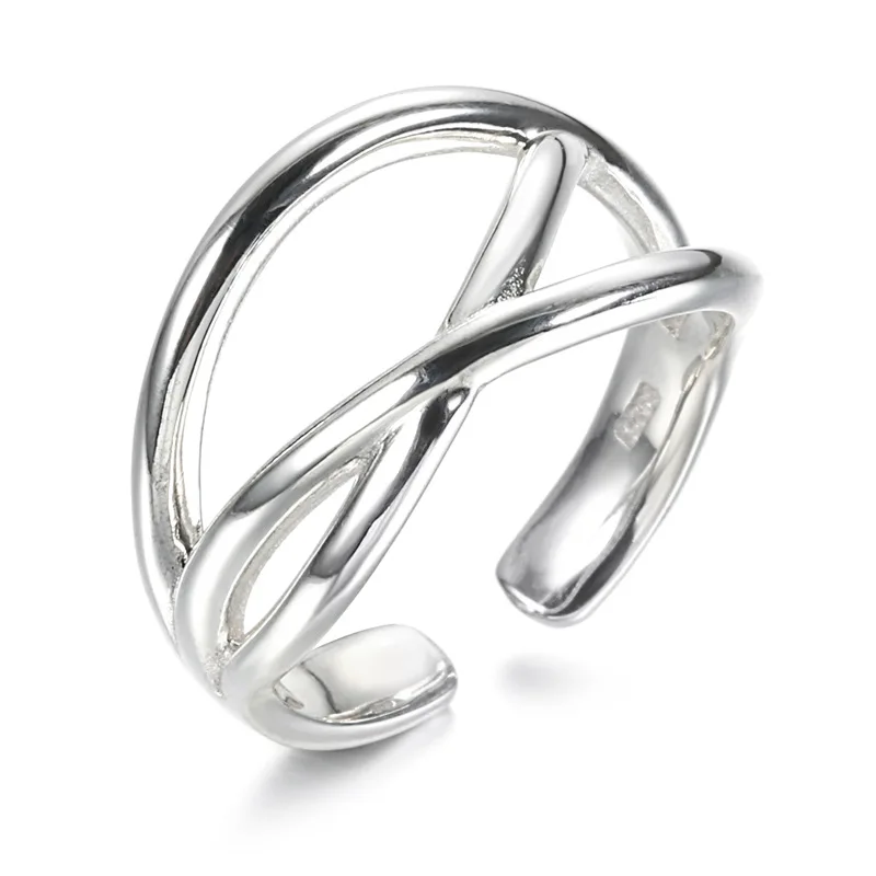 Korėjos Stiliaus S925 Sterlingas Sidabro Žiedas Moterų Multi-Dimensional Susukti Geometrinis Žiedą INS Grynųjų Raudonas Žiedas rodomojo Piršto Žiedą