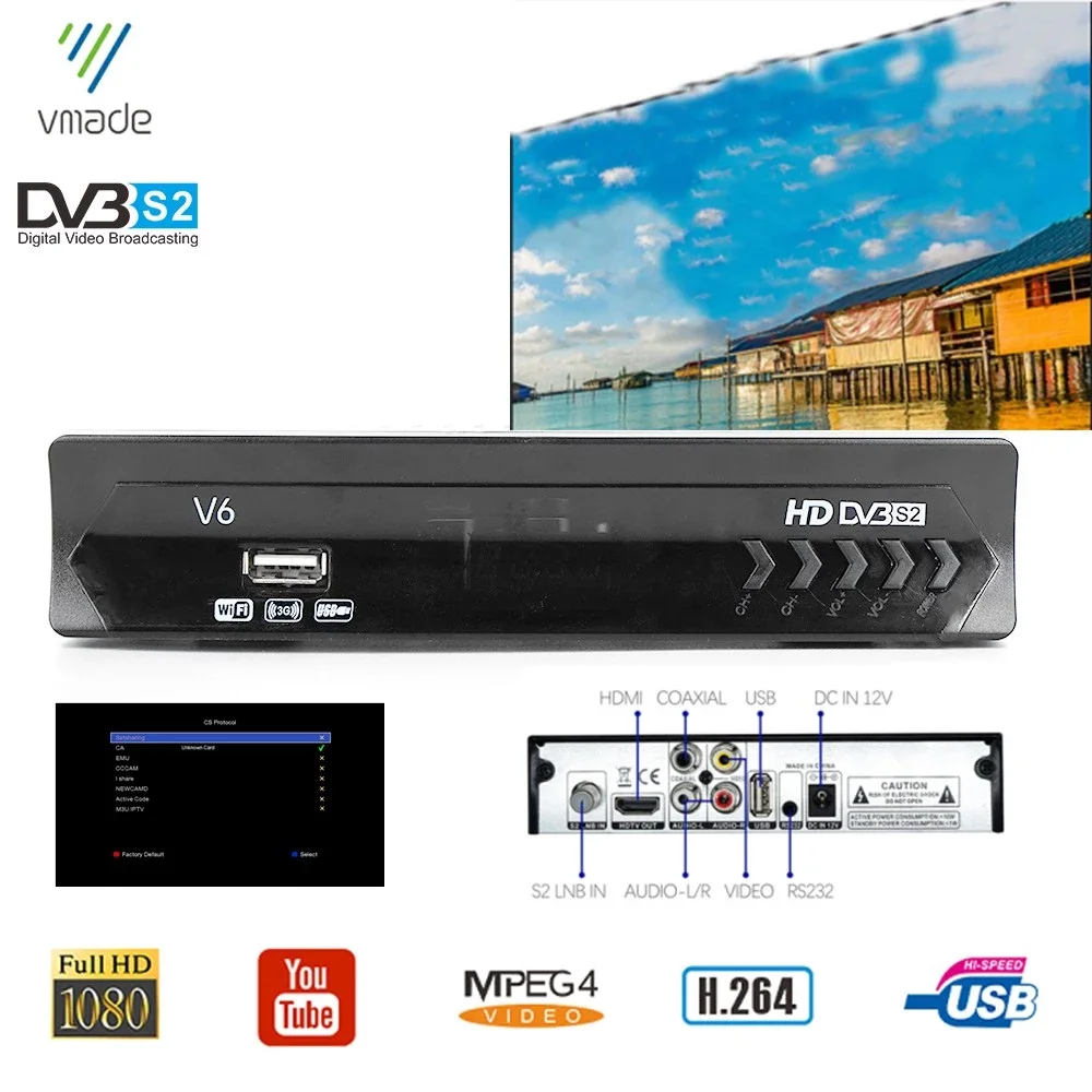 Vmade 2020 Naujausias Visiškai HD 1080P Skaitmeninės TV Box DVB-S2 Palydovinis TV Imtuvas Dekoderis Parama 
