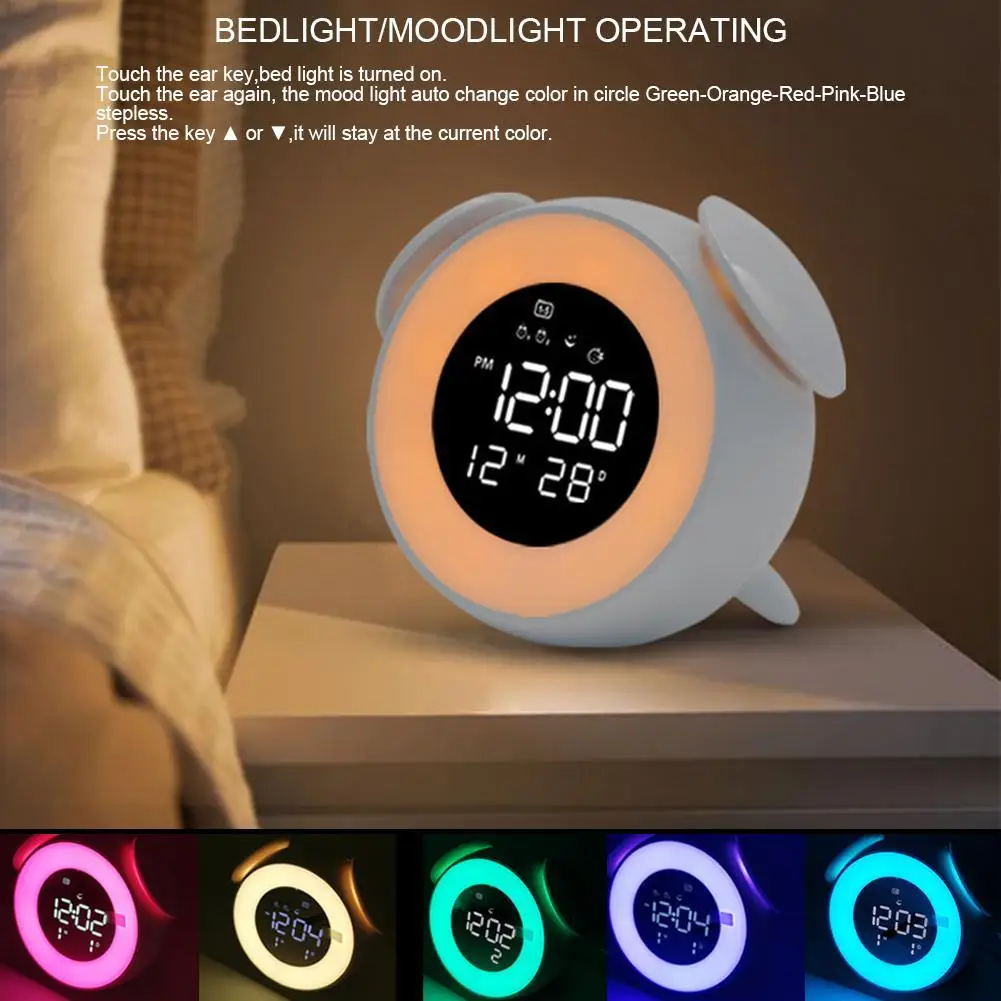 LED pažadinimo Šviesos, Skaitmeninis Laikrodis, Signalizacijos Protingas Stalo Lempa Multi-mode Pabusti, Vaikų, Miegamojo Namų Puošybai Naktį Šviesos