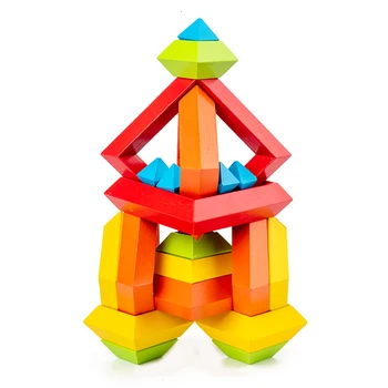 15VNT Didelių Dalelių, Kūdikių Mediniai Žaislai, Geometrinis 3D Blokai Spalvos Piramidės Diamond 