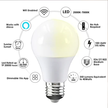 15W WiFi Smart LED Lemputė E27 B22 Šalta&Šiltas, Skirtos Apps 