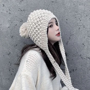2020 M. Rudens Žiemos Moterys Medvilnės Mezgimo Ushanka Kepurės Kepurės Mergaitėms, Storas Šiltas Ausies Raštas Bombonešis Skrybėlės