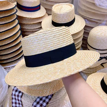 202001-nu naujas Britų Stiliaus rankų darbo šiaudų Įgaubtas, išgaubtas į viršų fedoras bžūp vyrų, moterų laisvalaikio skrybėlę