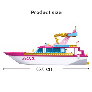 212Pcs Rožinė Svajonė Atostogų Jachtų Statyba Blokai Delfinų Žvejyba, Nardymas, Ekskursijos Laivu 