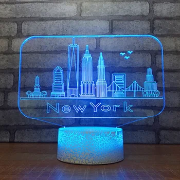 3D Usb 7 Spalvų Keitimas Naujiena Palieskite Mygtuką Stalas Stalo Lempa niujorko Miesto Pastatų Modeliavimo Led Atmosferą Naktį Šviesos Dovanos