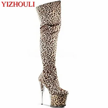 8 colių su platforma, leopardas spausdinimui vamp kulno 20 cm, skaidrus batai, aukščiau pušnys, seksualus modelis etape batai