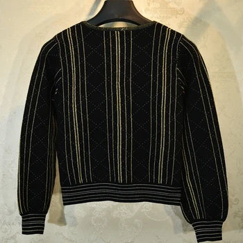 AELESEEN kilimo ir tūpimo Tako Mados Moterų Rudenį Megztinis, Vintage Ilgai Žibintų Rankovėmis V-Kaklo, Megztas Dryžuotas Megztiniai