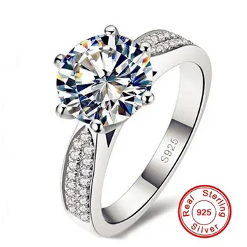 Amžinas 925 Sterlingas sidabro žiedas pirštu Klasikinis Turas 3ct Imituoti Deimantų Vestuvių, Sužadėtuvių Žiedus su deimantais, Moterų Papuošalai