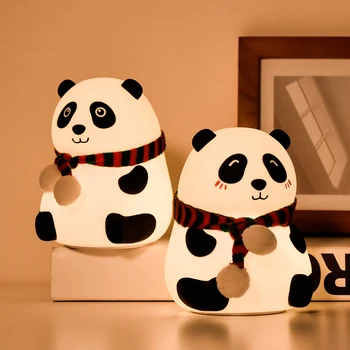 Animacinių filmų Panda LED Nakties Šviesos Silikono Touch Spalvinga, Miegamojo staliukas, Lempa USB Įkrovimo Kūdikio Kambario Puošmena Vaikų Dovanų