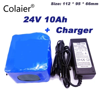 Colaier 24V 10Ah 6s5p ličio baterija 250w elektrinis dviratis 18650 / 24V (25.2 V)Li jonų baterija + 25.2 V 2A įkroviklis