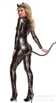 Disfraz Mujer Leopard Seksualus Catwoman Kostiumas, Kuriuose Uodega Susiduria Krūtinę Latekso Jumpsuit Helovyno Cosplay Kostiumai, CE367