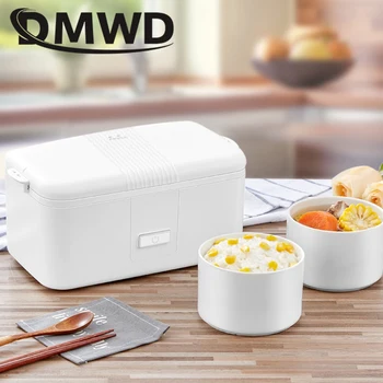DMWD Nešiojamieji Elektriniai Šildymo Priešpiečių dėžutė Maisto virimo Šilčiau Keramikos Indą Garlaivis Kelionės Sriuba Lunchbox Mini Ryžių viryklė ES