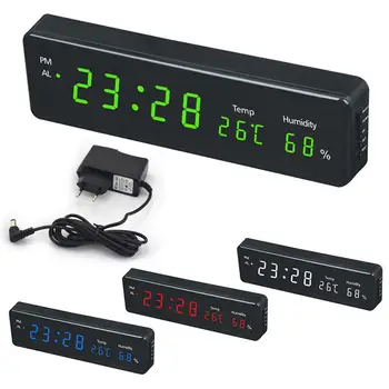 Elektroninis Skaitmeninis LED Sieninis Laikrodis su Temperatūra, Drėgmės Ekranas pradinis Laikrodžiai Europos Plug