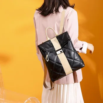 Garsaus prekės ženklo dygsniuotas siūlėmis kuprinė 2019 naujas retro kolegija stiliaus jaunimo mergina maišą mados kelionės krepšys juoda