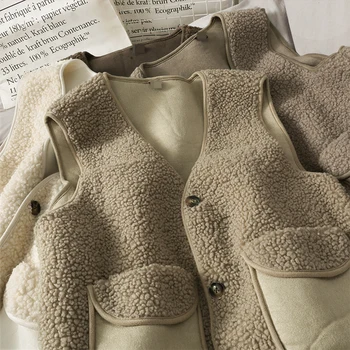 Han Ventiliatorius ėriukų vilnos rankovių megztinis dėvėti liemenę liemenę moterų 2020 m. rudens ir žiemos kailių all-in-one slim striukė striukė