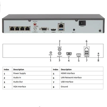Hikvision OEM NVR OEM iš DS-7604NI-K1/4P 4CH POE 8MP 4K Rekordą POE Camera Security Network Video Recorder.