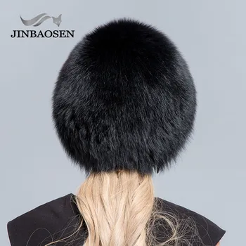 JINBAOSEN Moterų kailio kepurę gamtos fox skrybėlę Rusijos žiemos thic ir šiltas ausis madingi megzti slidinėjimo kepurės