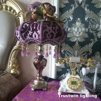 Klasikinis kristalų stalo lempa šviesos audinys vintage retro Europos palace stiliaus miegamojo, stalo lempos, šviesos, naktiniai gyvenamasis kambarys