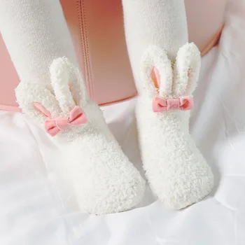 Kūdikių kojinės rudens ir žiemos sustorėjimas, kūdikių kojinės 0-1-3 metų koralų aksomo cute little white rabbit mergaičių kojinės