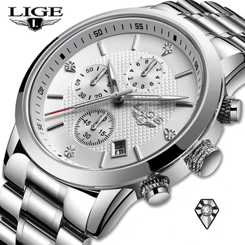LIGE 2020 Vyrų Laikrodžiai Viršuje Prabangos Prekės Full Steel Silver Žiūrėti Vandeniui Kvarco Žiūrėti Vyrų Mados Data, Laikrodis Relogio Masculino