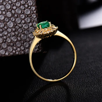 LOVERJEWELRY Gamtinių Deimantų, Nekilnojamojo 14 KARATŲ Geltonasis Auksas Ovalo formos, Smaragdas Žiedai Prabangūs Papuošalai 0.8 ct Geros Kokybės Brangakmenio Girl Žiedas