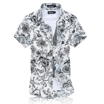 Mados Mens Trumpas Rankovės Vasaros Marškinėliai Atsitiktinis Gėlių spausdinti Marškinėliai Vyrams Plonas Plonas camisa masculina Azijos Dydis M-6XL