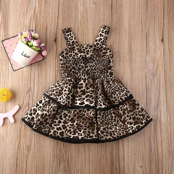 Naujagimio Bamblys Baby Girl Leopard Print Suknelė Lotus Lapų Mados NAUJŲ Mielas Princesė Dress Lauko Atsitiktinis Suknelė