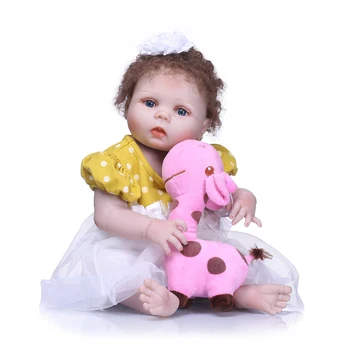 NAUJAS Reborn Baby Girl Lėlės 22 colių Minkšti viso Silikono Vinilo Kūno lėlės Vonios Žaislas Dovana Su Pilka China Suknelė Pliušiniai Žaislai amžius 3+