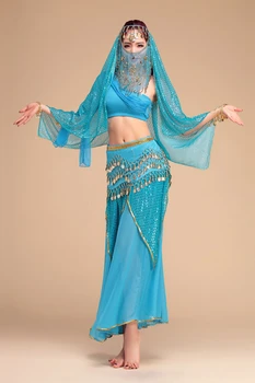 Pilvo šokis-indijos šokių vieno peties suknelė, praktika, paslaugos, kostiumas nustatyti garsiausių 5vnt Viršuje&Sijonas ir Diržo&Lankelis&Šydas, 6 spalvų