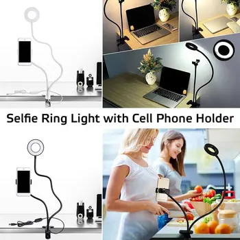 Universalus Selfie Šviesos Žiedas su Lanksčia Mobiliojo Telefono Laikiklis Tingus Laikiklis Stalo Lempos LED Šviesos Live Stream Biuro, Virtuvės