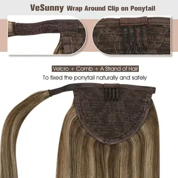 VeSunny plaukai surišti į uodegą Plėtiniai Wrap Aplink Magic Juostelės su Korių, Žmogaus Plaukų Tiesiai Šviesiai Šviesūs #60 80g/set