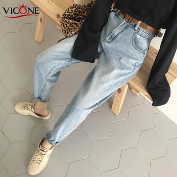 VICONE Moterų Vintage Džinsai Kelnės Elastinga Aukštos Juosmens Džinsinio Džinsus Moterų Streetwear Palaidi Kelnės Laisvalaikio Kelnės 2020 m.