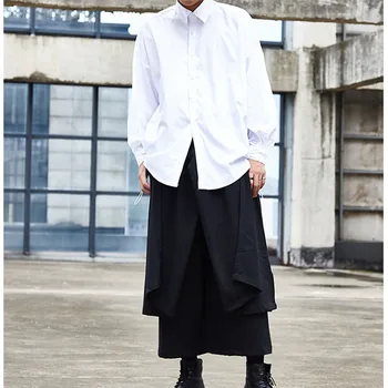 Vyrai Japonija Streetwear Hip-Hop, Punk, Gothic Black Haremas Ziajać Vyrų Mados Sudurti Prarasti Pločio Kojų Sijonas Kelnių Kimono