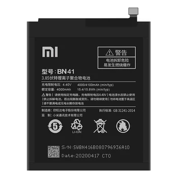 Xiao Mi Originalios Baterijos BN41 4100 mAh už Xiaomi Redmi 4 Pastaba Hongmi 4 Pastaba / Note 4X MTK Gel X20 Telefono Baterijos Pakeitimas