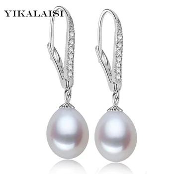 YIKALAISI 2017 mados natūralių gėlavandenių 8-9mm perlų papuošalai ilgi auskarai 925 sterlingas sidabro papuošalai moterims, dovanos