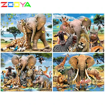Zooya Diamond Tapybos, Siuvinėjimo Gyvūnų Namuose Apdaila Mozaika Dramblys Siuvinėjimo Žirafa Deimantų Namų Puošybai Sp214